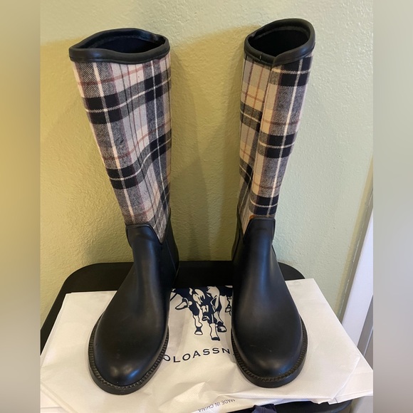 RL US Polo Association 2 Lillian Tall Rain Boots Plaid Upper Leg Print 8M - Picture 12 of 16